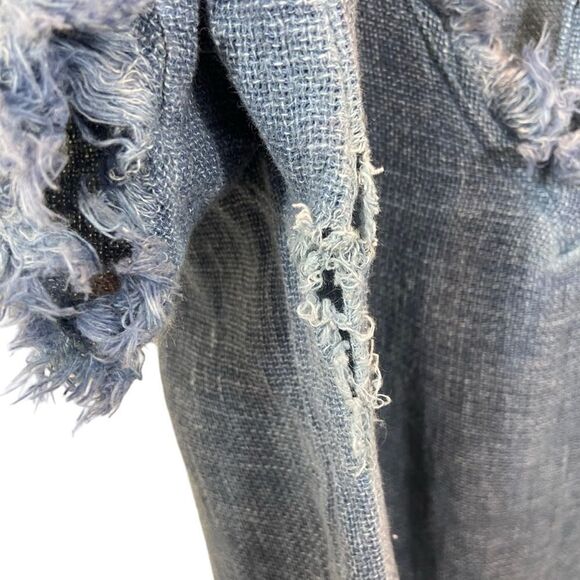 Ladies Venti6 Linen Blend Blue V Neck Raw Hem Blouse Size Medium - Picture 5 of 12